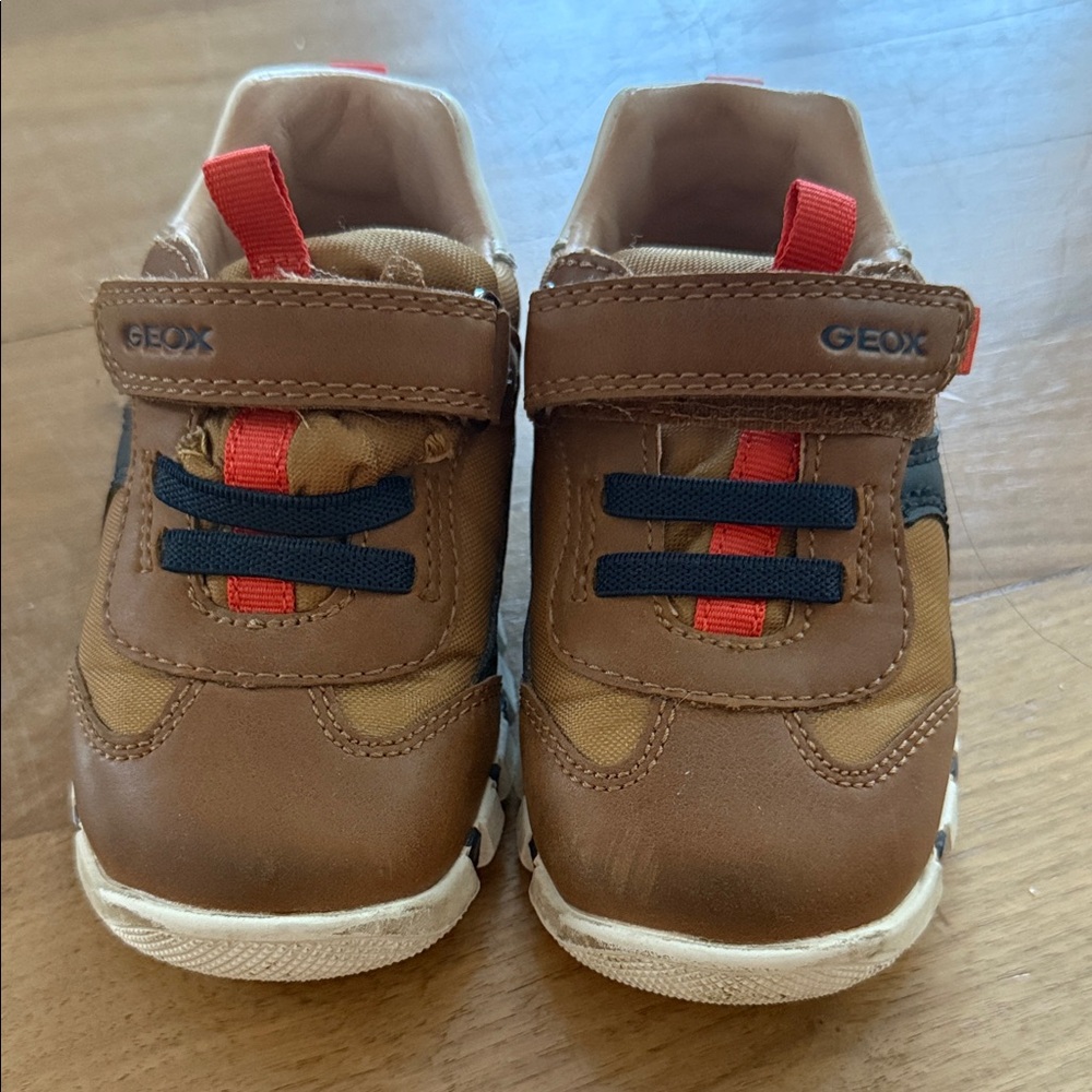 Geox Kids Tan Sneakers with Red and Black Accents
